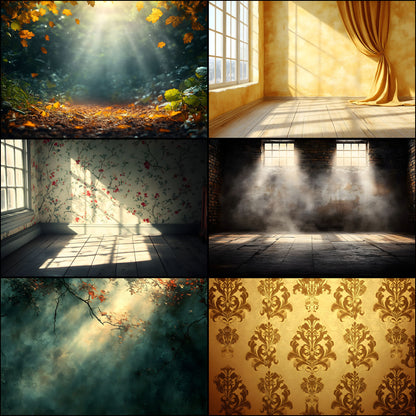 Vintage Sunlit Room Digital Backdrop, Wallpaper Background for Photography, Photo Editing, Dreamy Scene