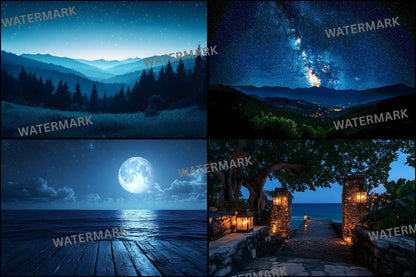 Starry Night Digital Backdrop Bundle, Dreamy Backgrounds for Photography, Celestial Photo Overlays, Magical Night Sky Scenes, LBXD