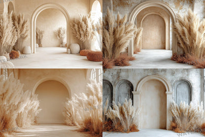 Boho Beige Backdrops - Neutral and Elegant Archway Digital Backdrops, Photoshop & Master Overlays - Wedding and Maternity Backdrops