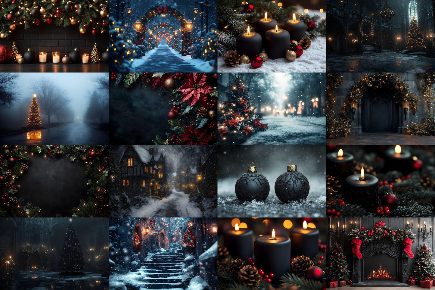 Gothic Christmas Backdrops, Black Christmas Backdrop, Gothic Festive Dark Hue Christmas Photography Backgrounds, Photoshop - 3:2 Ratio