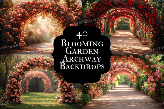 Blooming Garden Archway Backdrops, Floral Tunnel Backgrounds, Enchanted Scenes, Photography - Floral Backdrops - Fairy Backgrounds