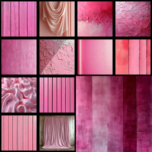 Pink Floral Photography Backdrop, Flower Wall Digital Background for Newborn, Wedding, Portrait, Photo Booth Prop
