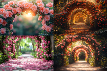 Blooming Garden Archway Backdrops, Floral Tunnel Backgrounds, Enchanted Scenes, Photography - Floral Backdrops - Fairy Backgrounds