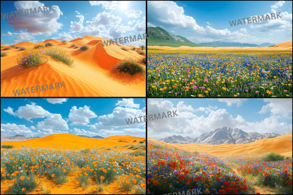 Desert Wildflower Digital Backdrop, Photography Background, Printable Desert Scene, Floral Photo Booth, High-Res Image Download