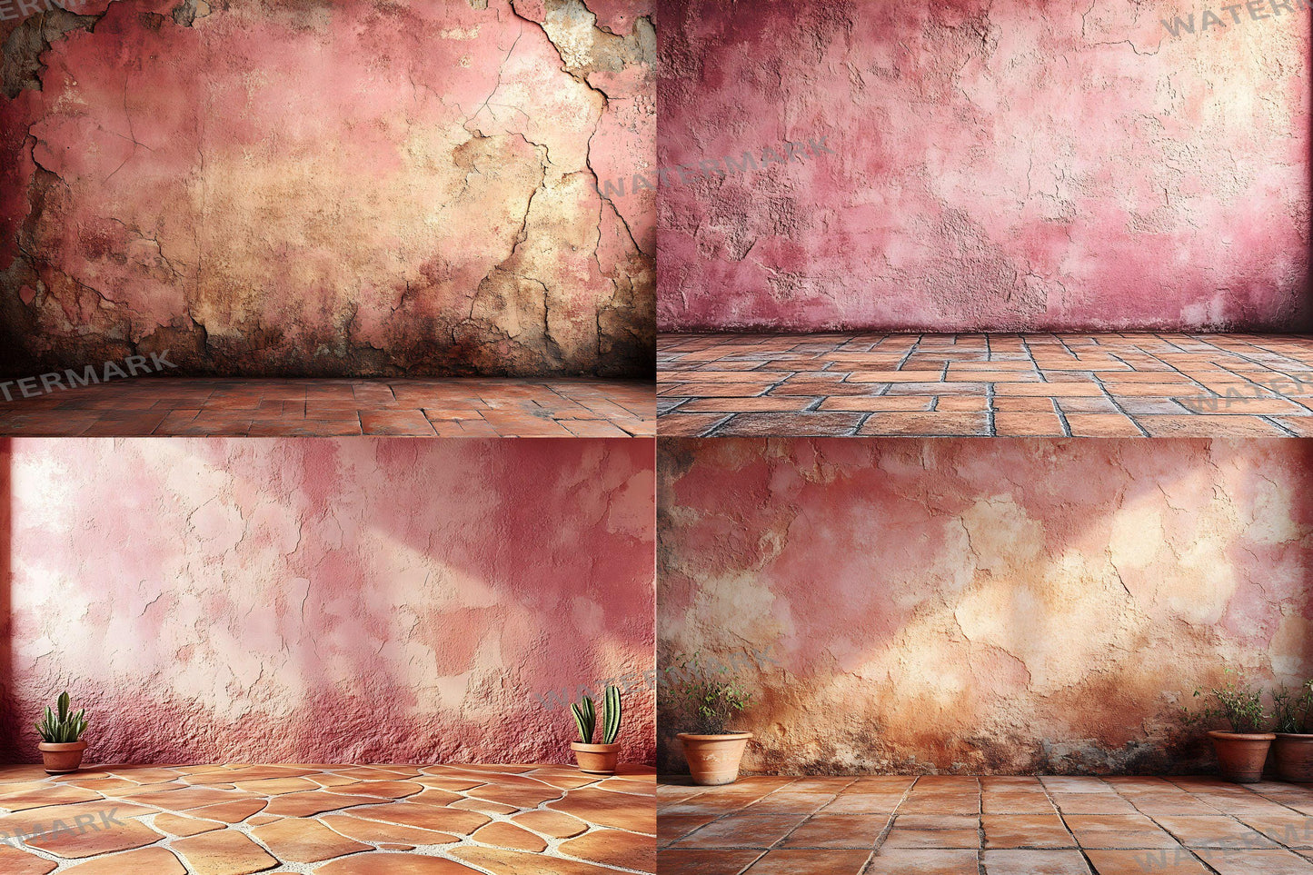 Cinnamon Blush Wall Backdrops | Textured Vintage Wall Background | Warm Rust Pink Photoshop Backdrop | Weathered Brick Digital Background