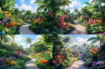 Tropical Bloom Backdrop: 5PNGs for Gorgeous Photography, Lush Floral Textures, Colorful Jungle Digital Backdrops - Overlays