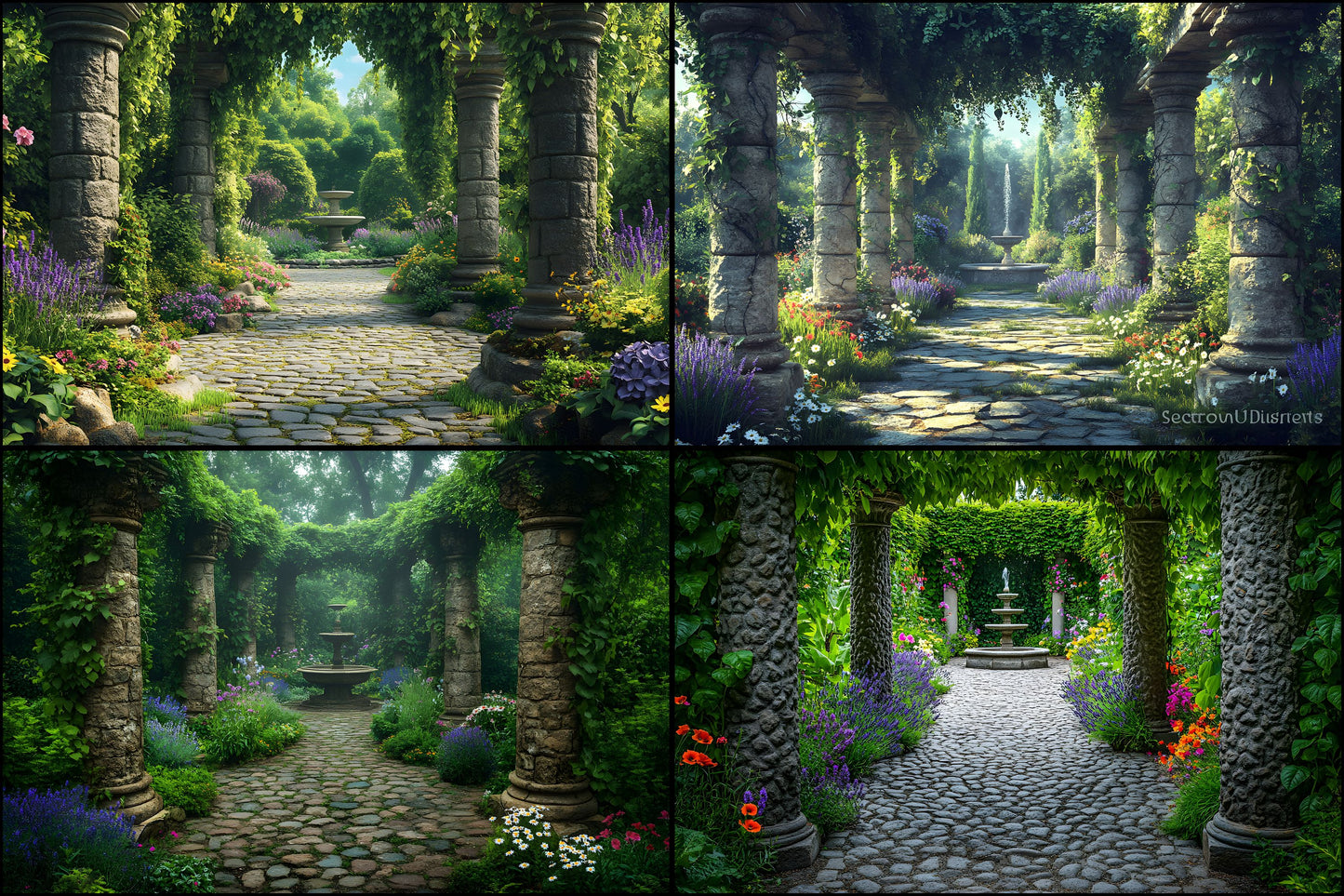 Secret Garden Digital Backdrop, Stone Pillars Photography Background, Enchanted Forest Scene, for Photographers, Whimsical Photo Booth Prop