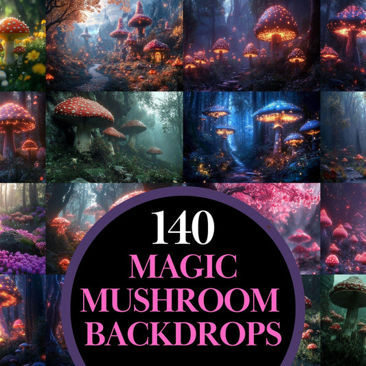 Magic Mushroom Forest Backgrounds - TV wallpaper Backgrounds, Enchanted Forest, Glowing Mushrooms, Mushroom Digital Backdrops, TV Background