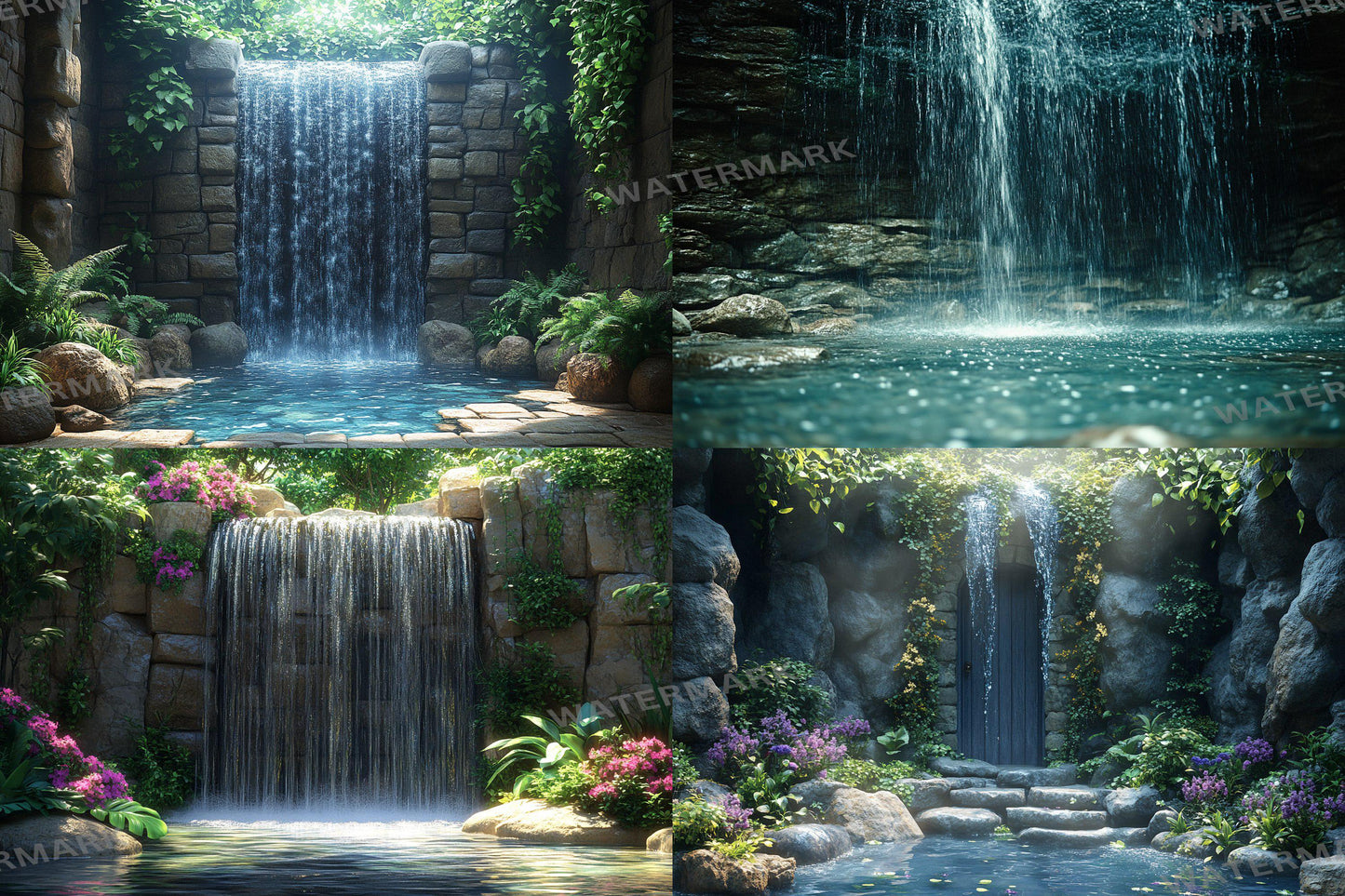 Fairy Waterfall Backdrops, Enchanted Cascades, Mystical Forest Falls, Dreamy Fantasy Streams, Magical Nature Digital Backgrounds