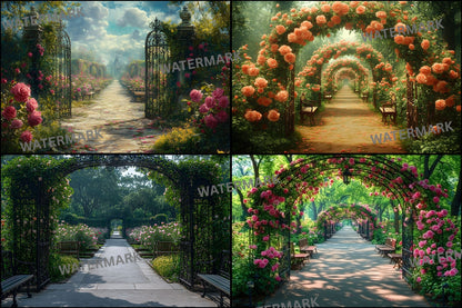 Victorian Rose Garden Digital Backdrop, Enchanted Enclosure Background, Floral Photography Prop, Scene, Fairytale Portrait Image