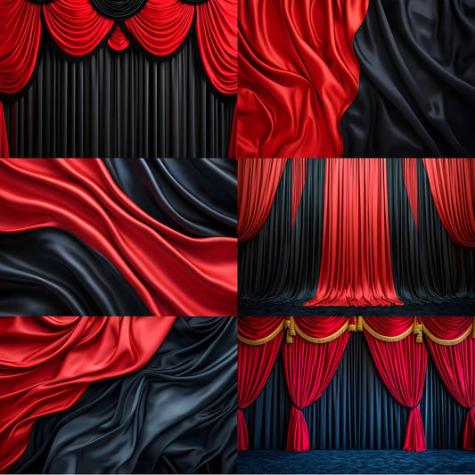 Scarlet Red Black Drapes Photography Backdrop, Digital Background for Portrait, Elegant Photo Booth, Studio Prop