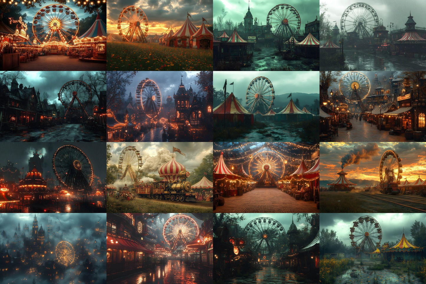 Steampunk Carnival Backdrops | Vintage Circus | Mechanical Fairground | Retro Fantasy | Digital Backgrounds