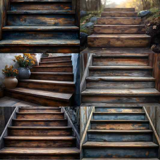 Rustic Wooden Staircase Digital Backdrop Vintage Photography Background for Portrait Photoshoot, Fairytale Scene Setter