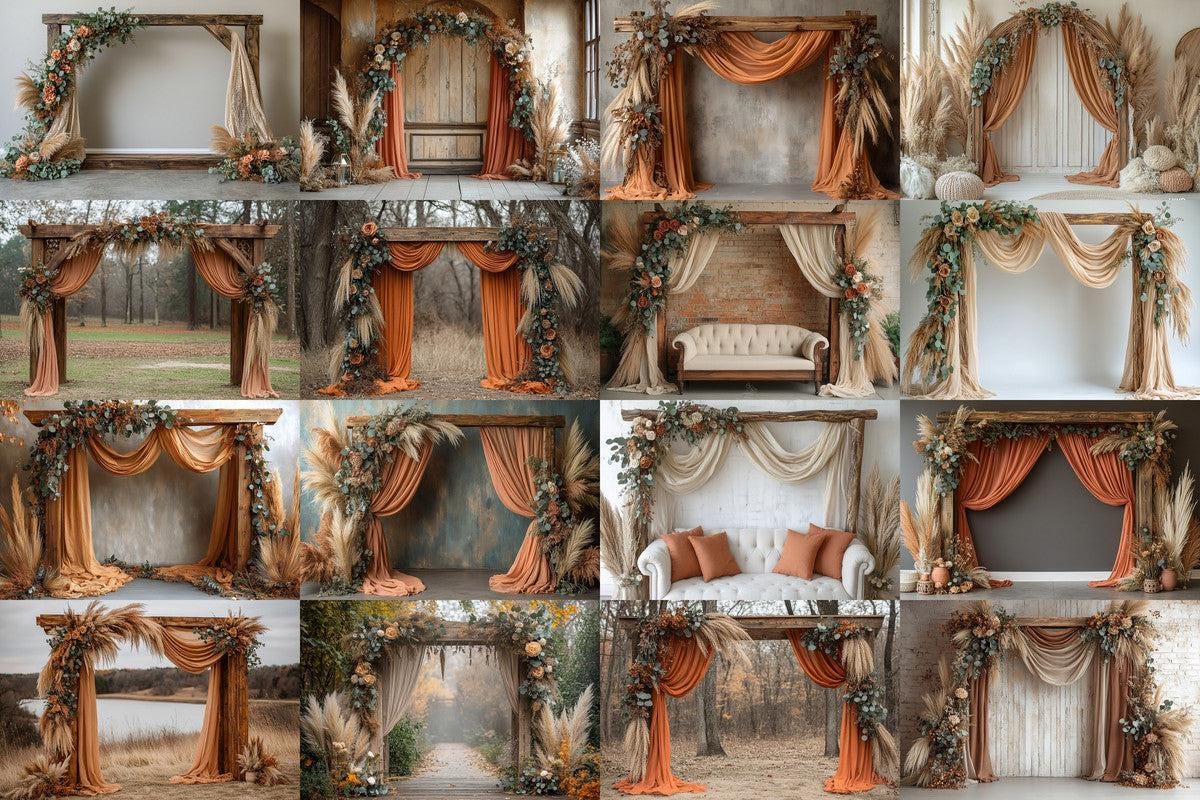 Boho Natural Wood Arch Backdrops for Photography - Warm Aesthetic Master Overlay PNGs - Digital Art  Design 00x00px