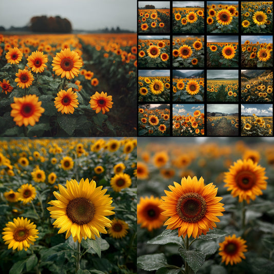 Sunflower Field Photography Backdrop, Digital Background for Spring, Summer Photo Shoots, Square High-Resolution Image Download