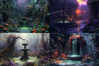 Witch���������s Eerie Garden Backdrops | Spooky Enchanted Forest | Mystical Night Scenes | Halloween Digital Backgrounds - Wizarding School
