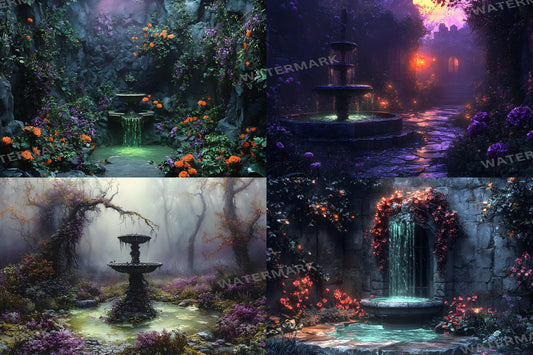 Witch���������s Eerie Garden Backdrops | Spooky Enchanted Forest | Mystical Night Scenes | Halloween Digital Backgrounds - Wizarding School