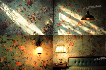Vintage Wallpaper Room Digital Backdrop, Photography Backgrounds, Antique Interior Photo Prop, High-Resolution Download for Photographers