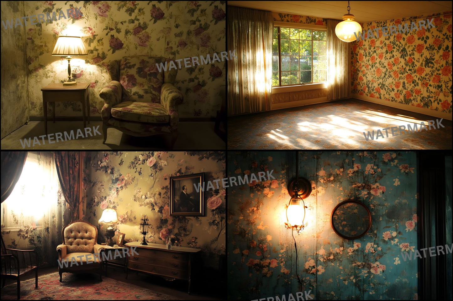 Vintage Wallpaper Room Digital Backdrop, Photography Backgrounds, Antique Interior Photo Prop, High-Res Image for Photographers