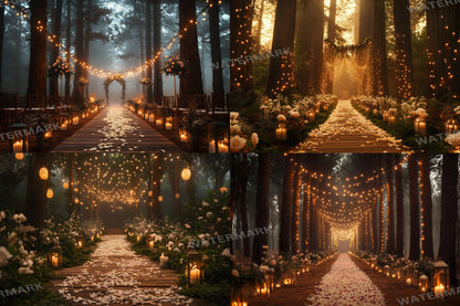 Forest Wedding Backdrops ��������� Rustic Elegance with Fairy Lights and Candlelit Paths - 3:2 Ratio - Wedding Photography - Wedding Backgrounds
