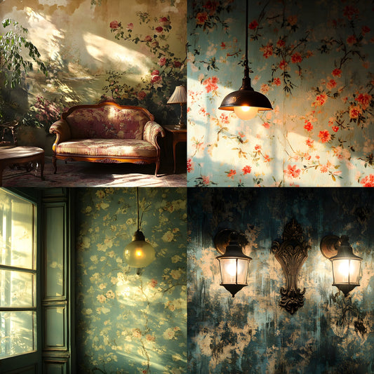 Vintage Wallpaper Room Backdrops, Photography Backgrounds, Digital Download for Portrait Photography,Texture Photo Booth