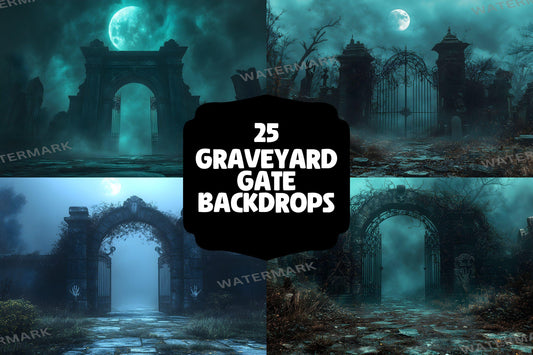 Spooky Graveyard Gate Backdrop | Gothic Digital Background | Halloween Photography Scene