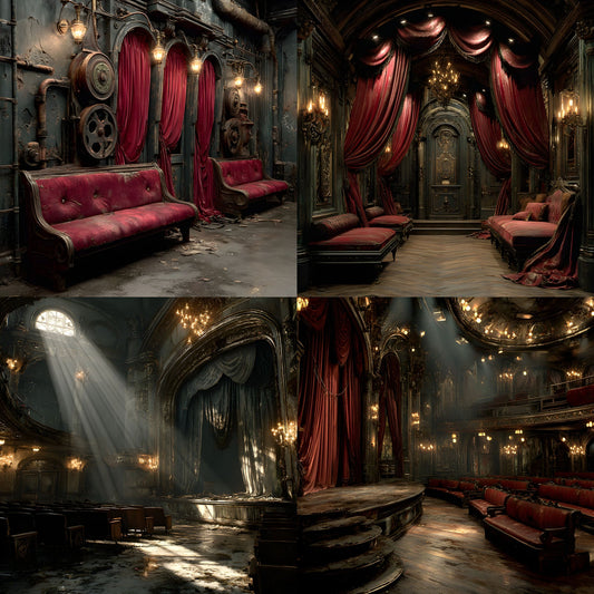 Abandoned Victorian Theater Digital Backdrop, Moody Photography Background for Dramatic Portraits, Square Format Stage Set, Gothic Fine Art Texture
