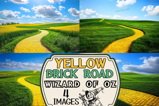 Yellow Brick Road Digital Backdrop, Wizard of Oz Photography Background, Fantasy Path to Emerald City Scene, Storybook Digital Art