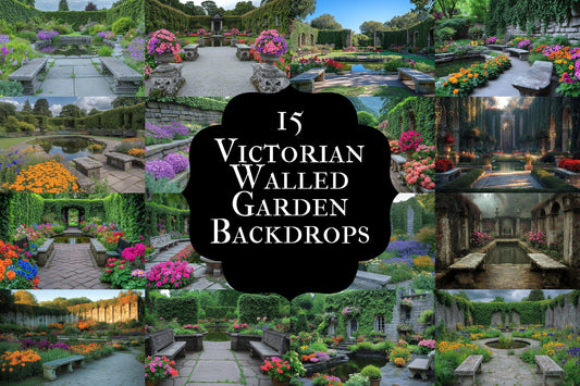 Victorian Walled Garden Backdrop: 1PNGs for Antique Secret Garden Photos, Climbing Rose Brick Wall Scenes, Period Drama Digital Backdrops