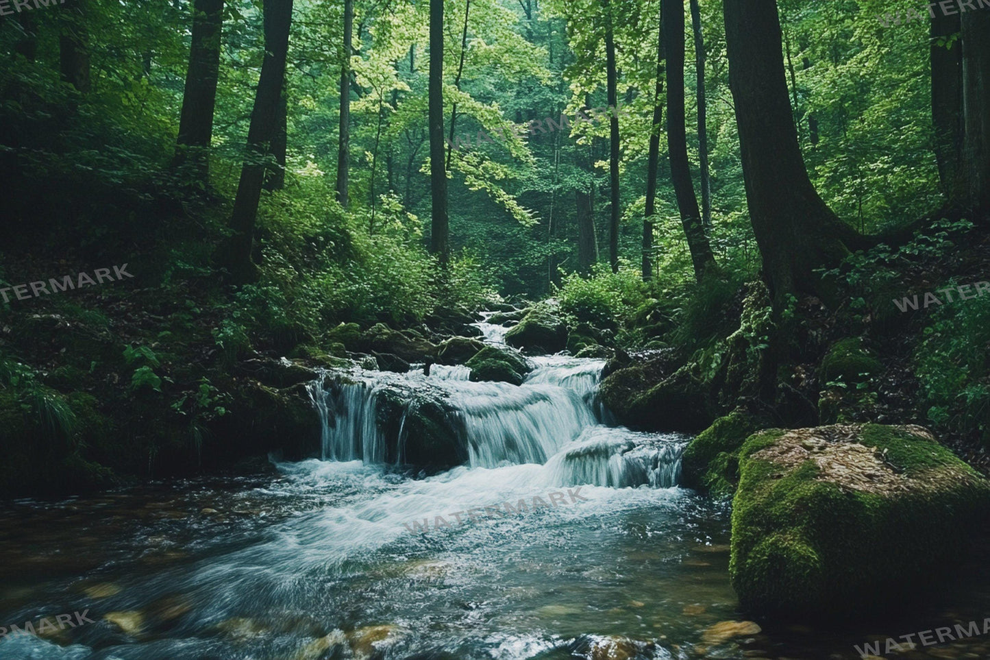 Fairy Forest digital backdrop, 16:9 ratio. Magical glowing forest with fireflies and soft light, perfect streaming background