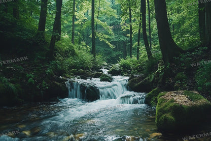 Fairy Forest digital backdrop, 16:9 ratio. Magical glowing forest with fireflies and soft light, perfect streaming background