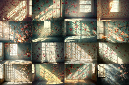 Vintage Floral Wallpaper Backdrops - Textured PNG Designs for Digital Artists Photographers  Designers