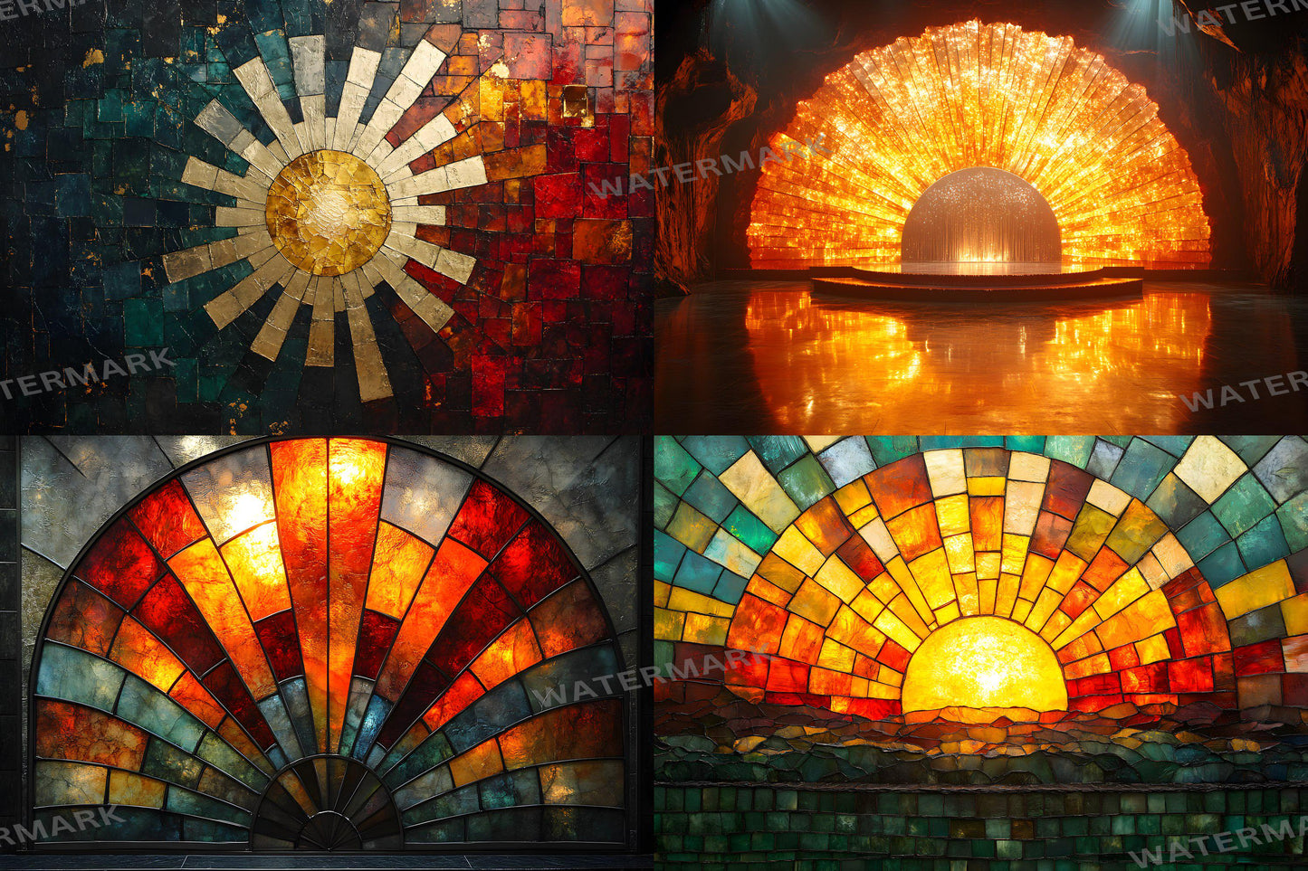 Sunburst Deco Digital Backdrops | Art Deco Sunburst Textures | Golden Sunburst Backgrounds for Photoshop, Photography & Composites