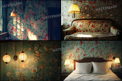 Vintage Wallpaper Room Digital Backdrop, Photography Backgrounds, Antique Interior Photo Prop, High-Res Image for Photographers