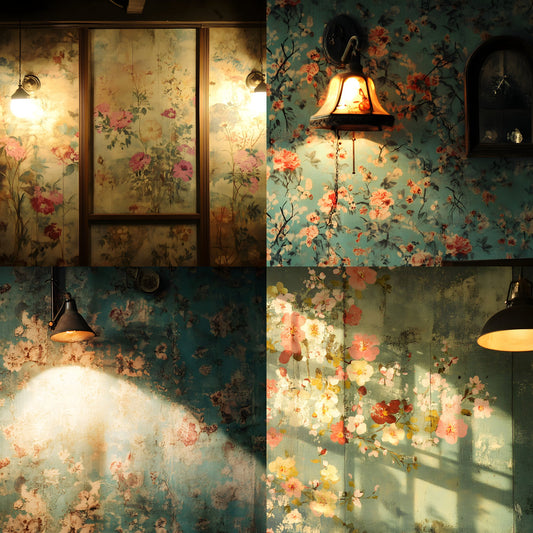 Vintage Wallpaper Room Digital Backdrop, Photography Backgrounds, Antique Interior Photo Prop, High-Res Download for Photographers