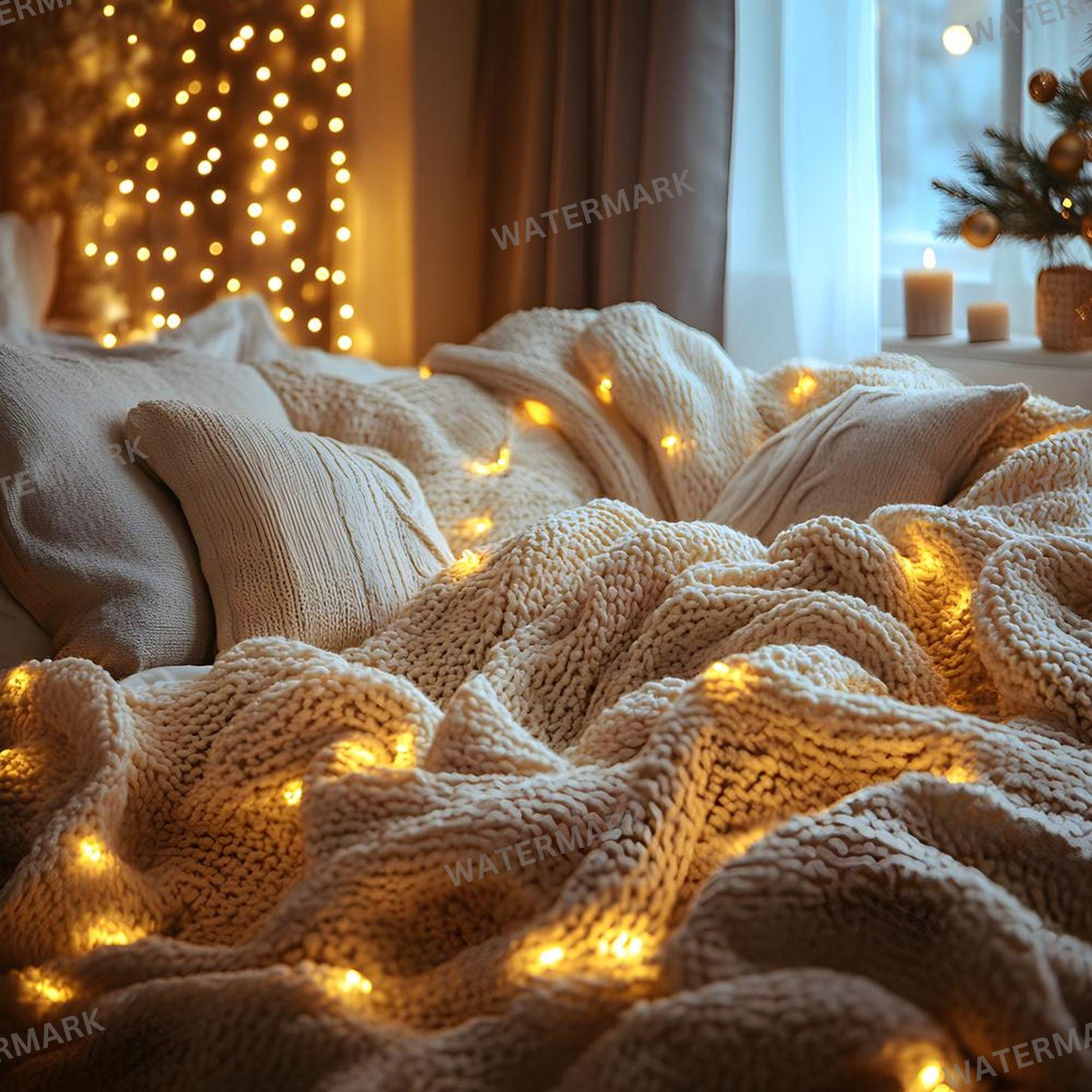 Warm Lights Digital Backdrops - Cozy Christmas Photo Backdrops - Photography, Newborn, Maternity & Family Portraits - Festive Wallpapers