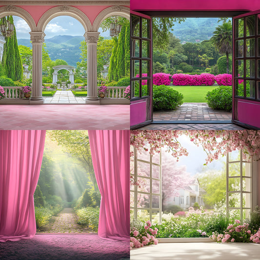 Royal Pink Garden Digital Backdrop, Whimsical Photography Background, Floral Photo Booth, Princess Portrait Dreamy Studio Prop