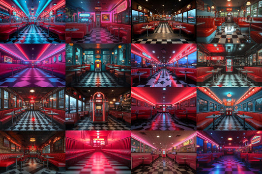 Retro Diner Backdrop: 3PNGs for Vintage Photo Editing, s Style Photography Props, Classic American Diner Digital Backdrops