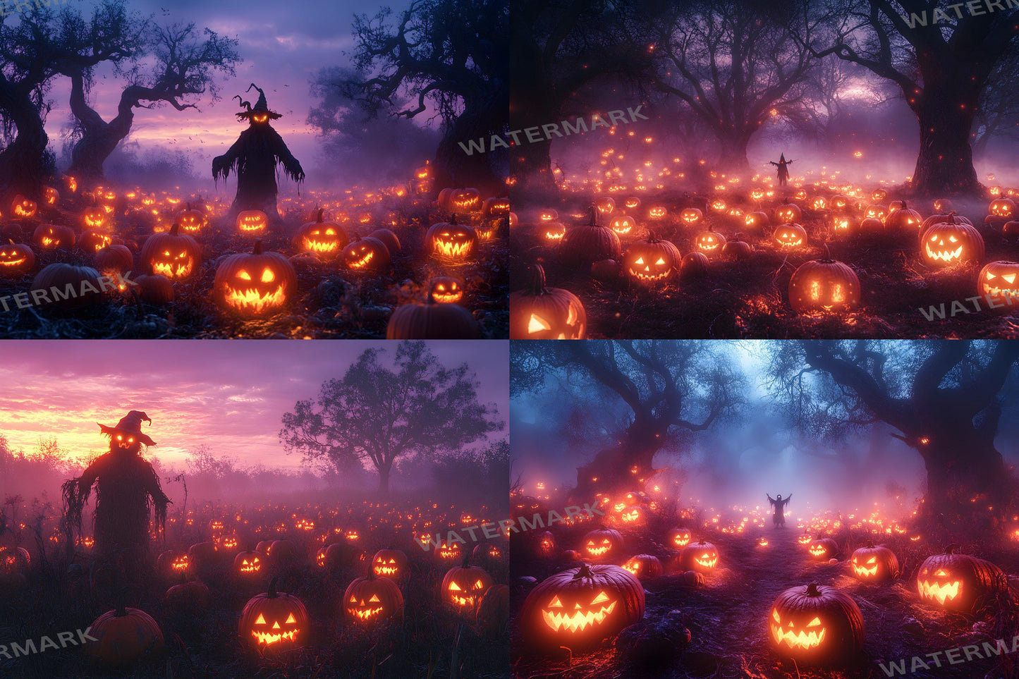 Pumpkin Field Curse Backdrops, Spooky Halloween Digital Backgrounds, Haunted Jack-O'-Lantern Scene, Dark Fantasy Horror Aesthetic