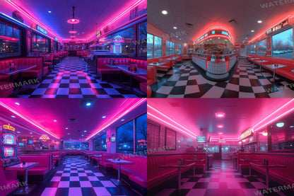 Retro Diner Backdrop: 3PNGs for Vintage Photo Editing, s Style Photography Props, Classic American Diner Digital Backdrops