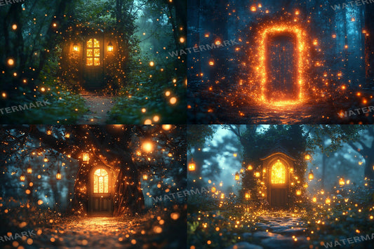 Fairy Lanterns Backdrops | Magical Night Scenes, Glowing Lights | Mystical Fantasy Forest Backgrounds - Photography & Digital Backdrops