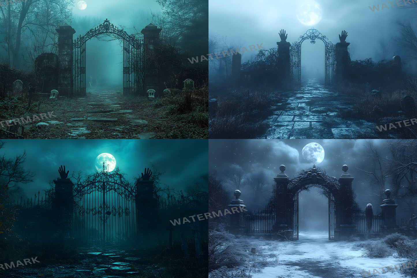 Spooky Graveyard Gate Backdrop | Gothic Digital Background | Halloween Photography Scene