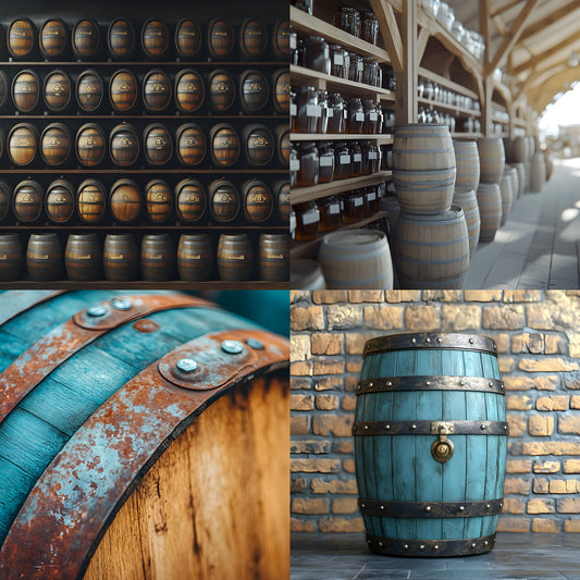 Whiskey Barrel Photography Backdrop Set, Rustic Wood Digital Backgrounds for Newborns, Product Photography, and Portrait Photo Editing Overlays