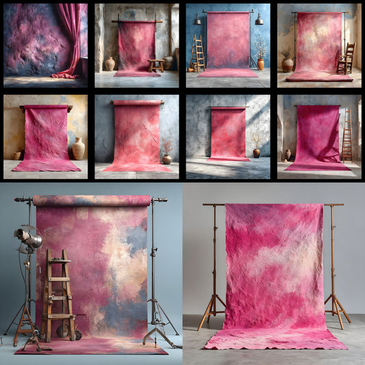 Abstract Pink Photography Backdrop, Painted Canvas Texture Digital Background for Portrait, Square Photo Booth Prop, Artistic Newborn Cake Smash