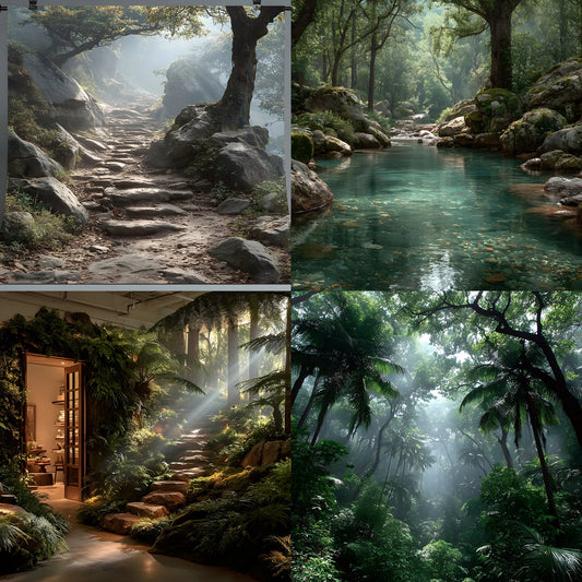 Tropical Forest Digital Backdrop, Lush Greenery Background for Photography, Nature Photo Prop High-Resolution Image Download