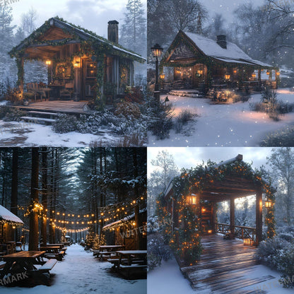 Enchanting Nordic Christmas Backdrops - Festive Winter Wonderland Scenes for Holiday Photography, Digital Art, Kids, Family Portraits