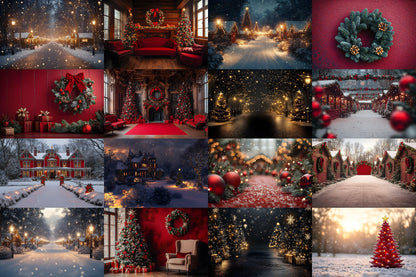 Christmas Backdrop, Digital Backdrop, Santa Christmas Backdrop For Kids Family, Festive Digital Download Christmas Background