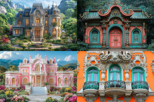 Baroque House Backdrop for Grand Manor & Chateau Deauville Autumn Scene | Victorian Era Fairytale Historic European Home Mansion Prop