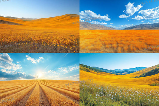 Golden Fields Backdrops | Rolling Hills | Rural Landscapes | Nature Scenery | Sunny Meadows | Digital Backgrounds