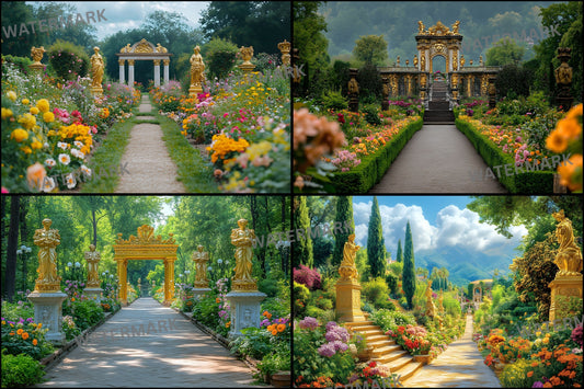 Baroque Garden Digital Backdrop, Lavish Floral Background for Photography, Fairytale Photo Prop, Wedding Portrait, Fantasy Art, Printable Image